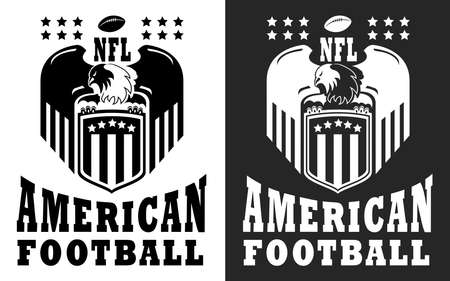 american football logo label. Black and white vector illustration for print on tshirt the college rugby team.のイラスト素材