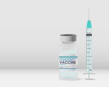 3D Illustration Bottle vaccine and Syringe on white gradient Background.のイラスト素材