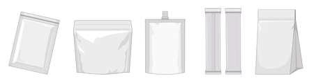 Isolated outline set Plastic Pouch,vector minimals outline classic grey plastic package icon on white background.のイラスト素材