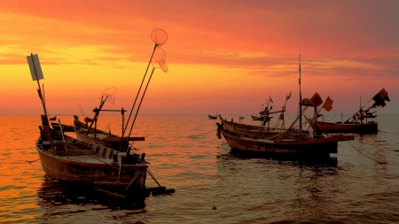 Three fishing boatsの写真素材