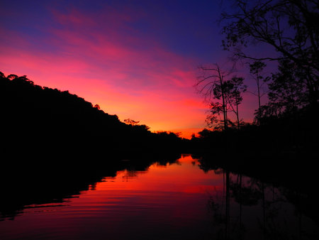 Sunset on the river at the forest in the evening, Thailandの写真素材