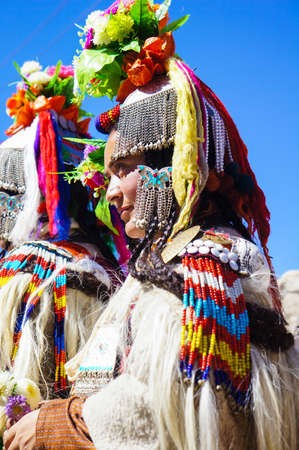 A woman wears tribal costume in Leh Festivalのeditorial素材