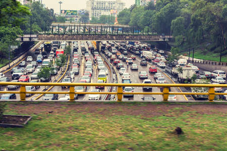 Traffic jams in Mexico City during rush hours with cross-processing filterのeditorial素材