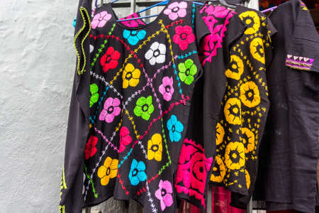 Traditional Mexican embroidery blouses in colorful patternsのeditorial素材