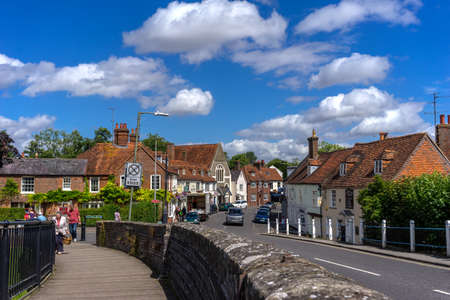 BERKSHIRE,ENGLAND-AUGUST 3,2016 :  People enjoyed walking in a historic town of Hungerford in summer.のeditorial素材