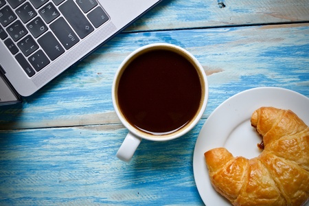Coffee cup , laptop and notebookの素材