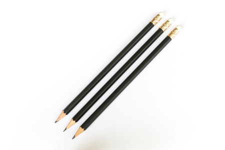 Three wooden Pencil isolated on white backgroundの写真素材