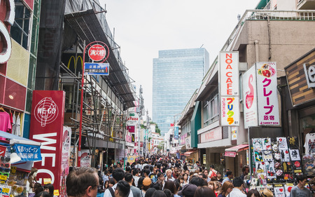 TOKYO, JAPAN - JUNE 18,2017 : tourists shopping in takeshita street (harajuku)