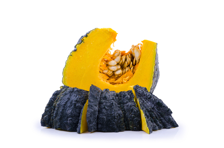 Slice of pumpkin on white background, Piece of asia pumpkin.の写真素材
