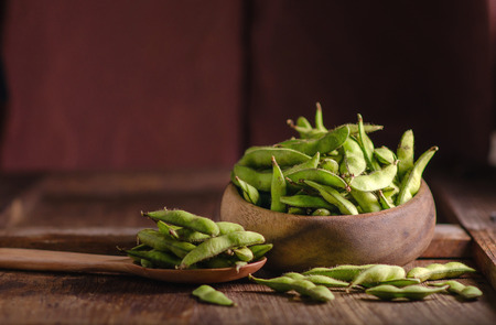 Green Soybean on table wooden table.の写真素材