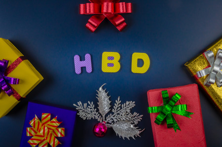 gift box on background blue in black.の写真素材