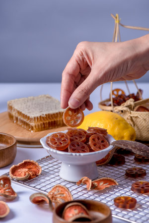 Crispy Jelly with  Bael Fruit With Sweet Honey ,   Thai dessert delicious.の写真素材