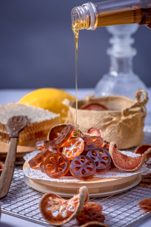 Crispy Jelly with  Bael Fruit With Sweet Honey ,   Thai dessert delicious.の写真素材