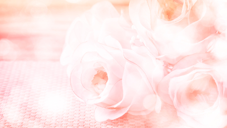 Bouquet of orange roses soft blur background in vintage pastel tones.の写真素材