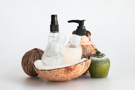 Coconut for spa setting .wellness & spa alternative treatment isolated on white background