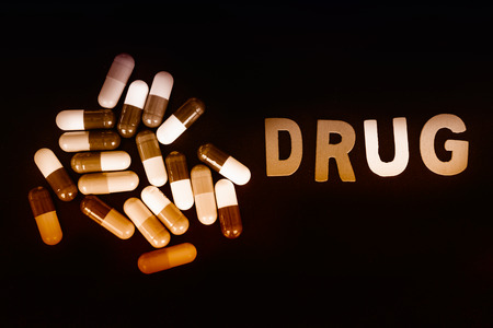 Drug with text on black backgroundの写真素材