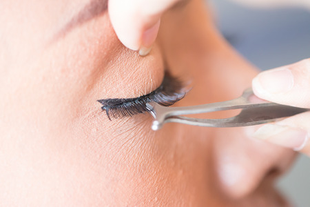 Japanese eyelash extensions. Long eyelashes.の写真素材