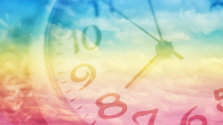 Double Exposure Sky and cloud with retro clock in pastel filter style