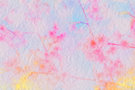 Blurred image of sakura flower on mulberry paper made with pastel filter styleの写真素材