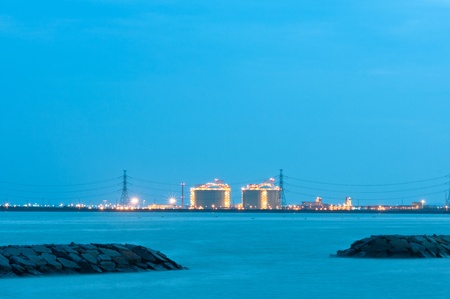 Night scene of petrochemical after sunset in Thailandの写真素材