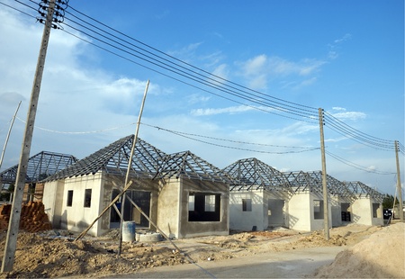 Roof and walls structure of house in constructionのeditorial素材