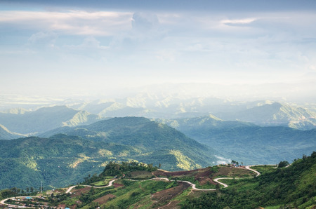 Fog over Peaceful Valley a view from top of mountain, Thailandの写真素材