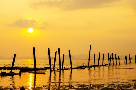 Amazing view of dramatic sunset in Ao nang beach ,Krabi, Thailandの写真素材