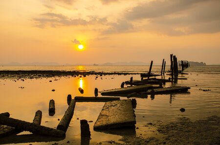 Amazing view of dramatic sunset in Ao nang beach ,Krabi, Thailandの写真素材
