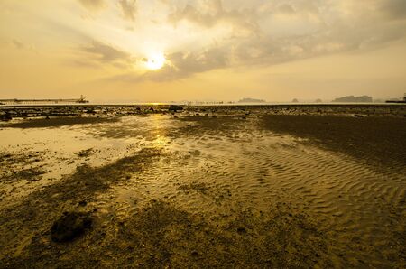 Amazing view of dramatic sunset in Ao nang beach ,Krabi, Thailandの写真素材