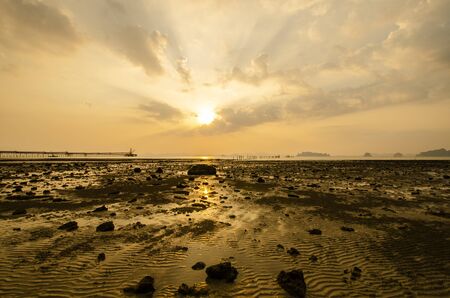 Amazing view of dramatic sunset in Ao nang beach ,Krabi, Thailandの写真素材
