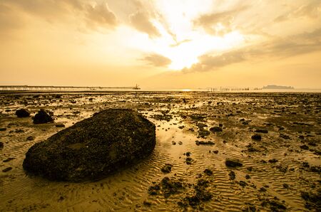 Amazing view of dramatic sunset in Ao nang beach ,Krabi, Thailandの写真素材