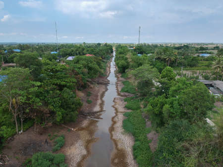 Irrigation canals for agricultural areas Rivers for irrigation of agricultural land in Asia,Aerial viewの写真素材