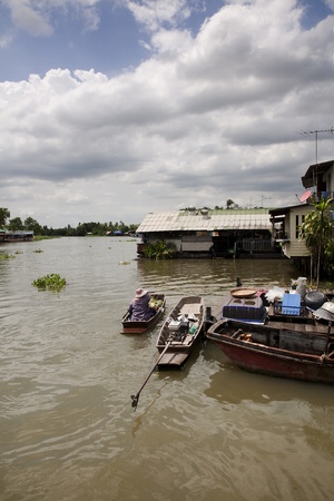 Floating market in a canal of Thailandの写真素材