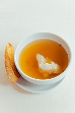 chicken soup with slice breadの写真素材