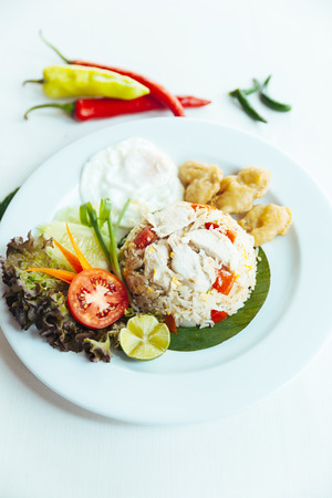 fried rice set on dishの写真素材