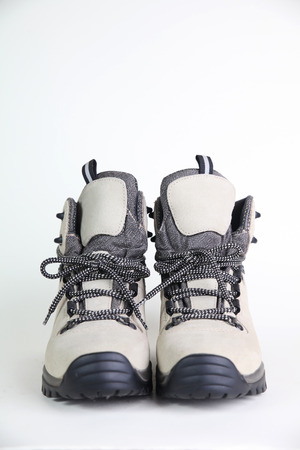 hiking shoes on white backgroundの写真素材