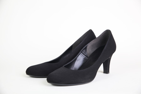 black suede women hi heel on white backgroundの写真素材