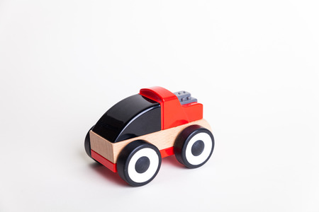 car wooden toy on white backgroundの写真素材