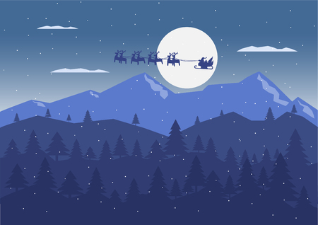 Illustration of Santa Claus flying over the mountainのイラスト素材