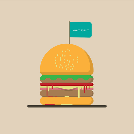 illustration of hamburger on plateのイラスト素材