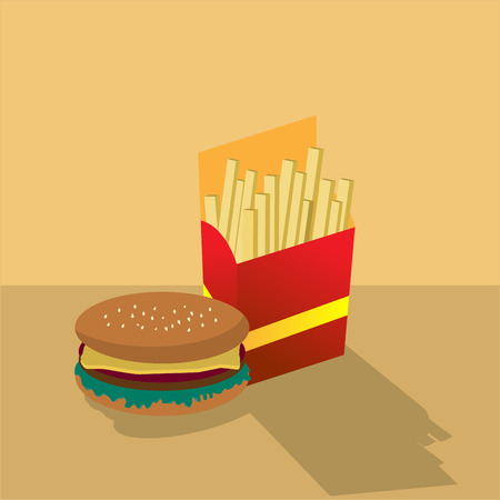 vector illustration of hamburger and french fliesのイラスト素材