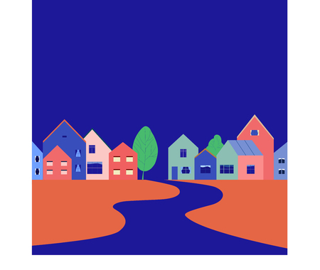 urban property view in evening, vector illustrationのイラスト素材