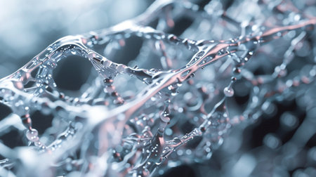 This abstract close-up captures the intricate details of bubbles and liquid formations, showcasing the beauty and fluidity of transparent surfaces and their reflections.の素材