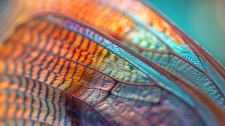 Explore the intricate details of a vibrant leaf with stunning iridescent patterns. This macro shot captures the beauty of nature, showcasing its colorful texture and unique structures.の素材