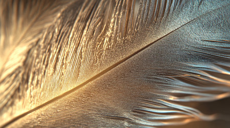 Discover the stunning beauty of a delicate feather captured in warm light, showcasing intricate details and textures. Perfect for art, design, and nature themes.の素材