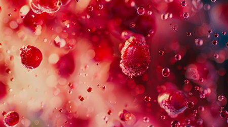 A mesmerizing close-up of red berries surrounded by vibrant bubbles in sparkling water. The lively scene evokes freshness, sweetness, and a festive atmosphere.の素材