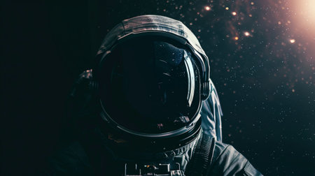 Dramatic view of an astronaut floating in vast outer space, showcasing the wonders of the galaxy. Surrounded by stars and cosmic elements, this image evokes a sense of exploration and mystery.の素材