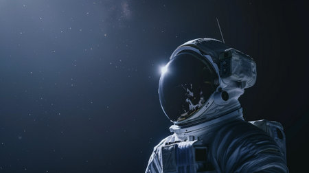 An astronaut in a space suit gazes into the starry cosmos, surrounded by the wonders of the universe, capturing the essence of exploration and adventure.の素材