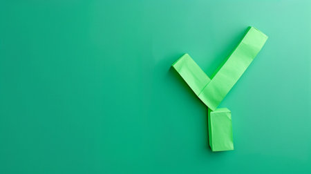 A vibrant green ribbon shaped like the letter Y against a solid backdrop. Ideal for creative graphics, educational materials, and festive designs.の素材