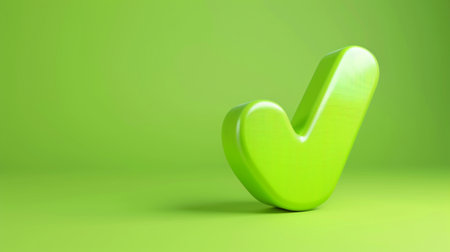 A vibrant green check mark stands against a smooth green background, symbolizing approval and success. Ideal for use in branding and marketing materials.の素材